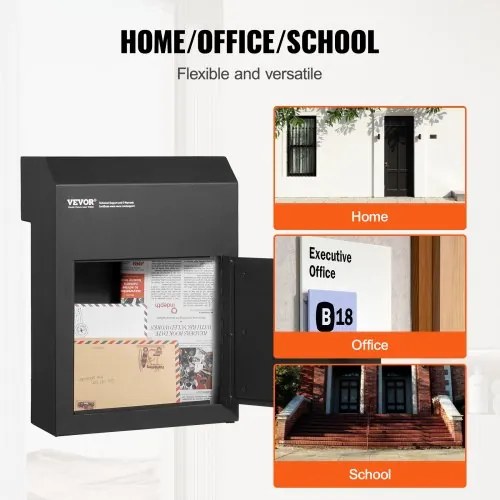 VEVOR Through The Door Key Drop Box 12x6x16" Mailbox with 1.8"12" Key Lock Black