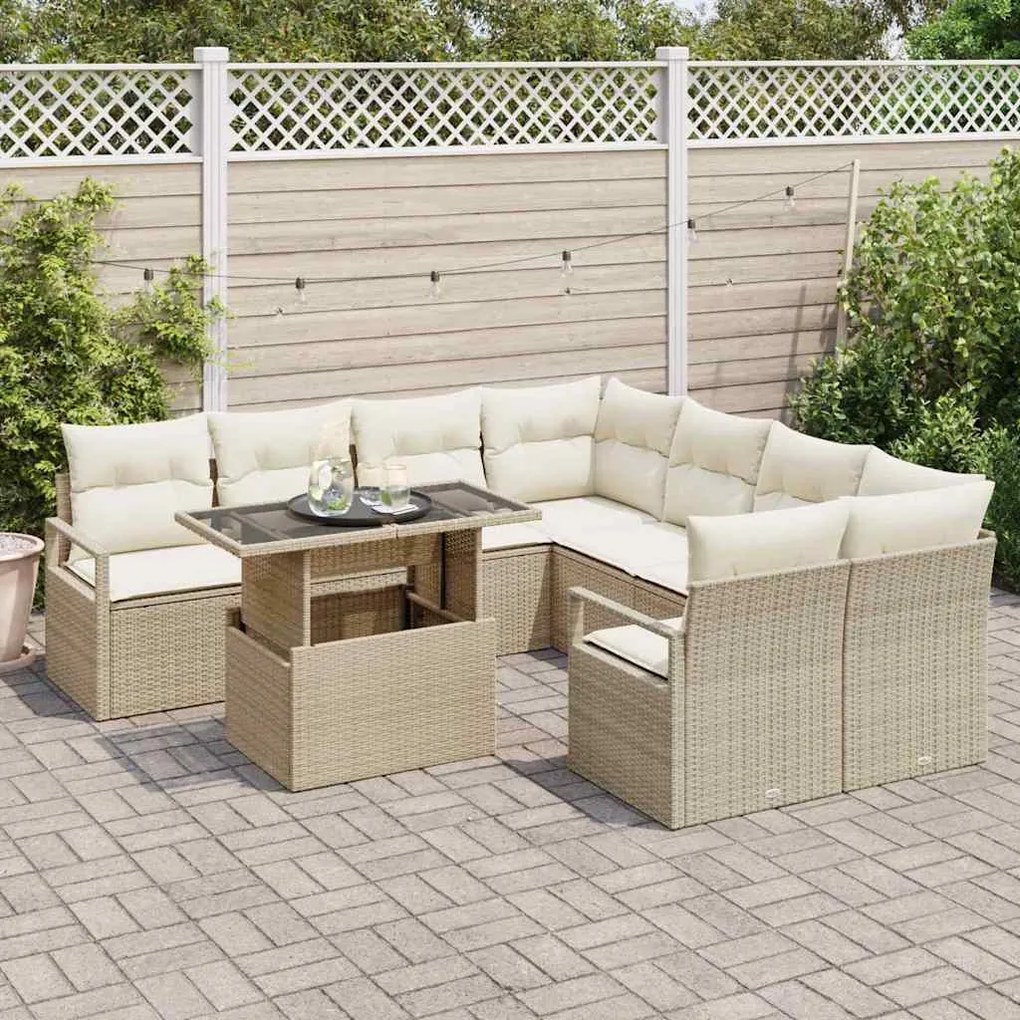 vidaXL Σετ Καναπέ Κήπου 9 pcs μπεζ και κρεμ 100 x 55 x 73 εκ