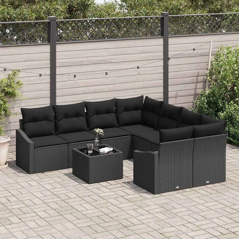 vidaXL Σετ Καναπέ Κήπου με μαξιλάρι 9 pcs Μαύρο 55 x 55 x 37 εκ