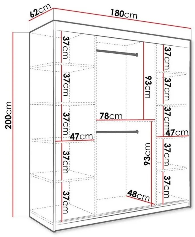 Ντουλάπα Hartford 261, Λευκό μάρμαρο, Ματ άσπρο, 200x180x62cm, 149 kg, Πόρτες ντουλάπας: Ολίσθηση, Αριθμός ραφιών: 9, Αριθμός ραφιών: 9 | Epipla1.gr