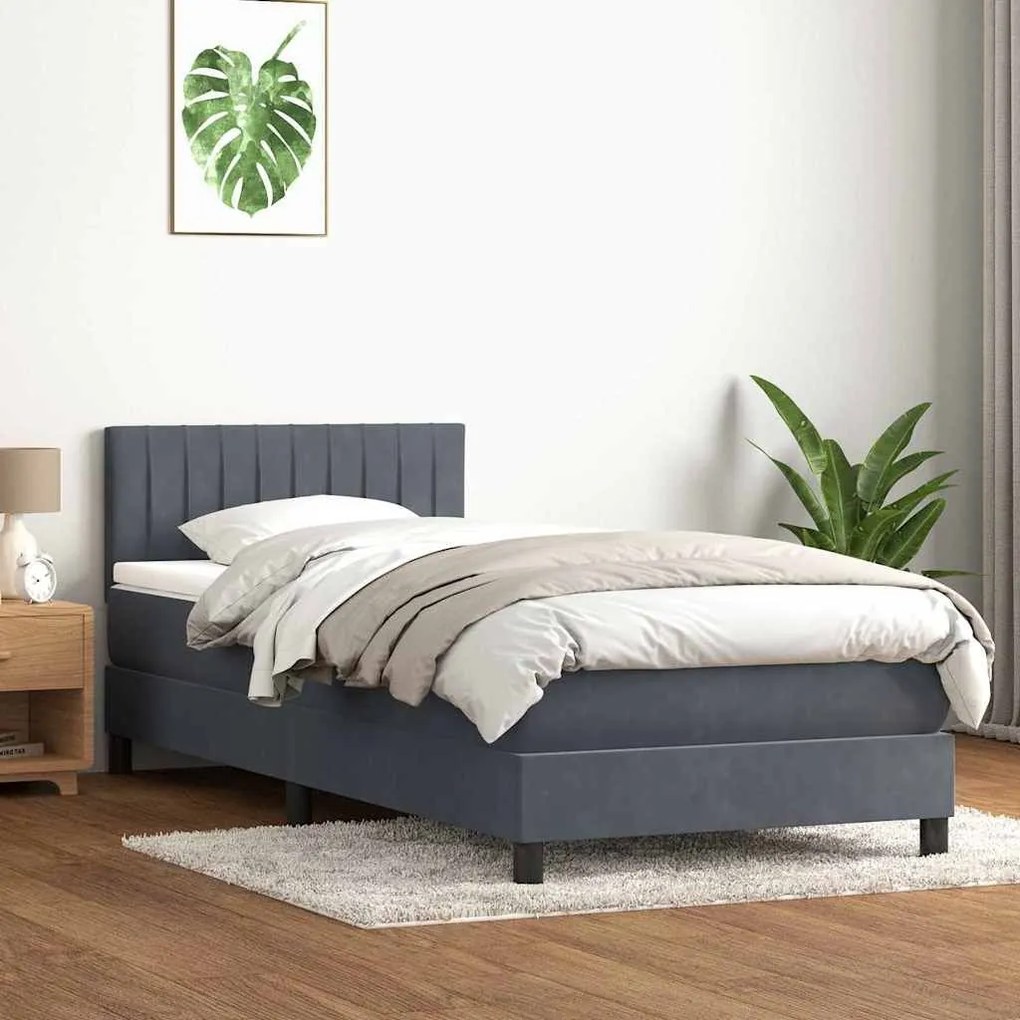 Box Spring Κρεβάτι με στρώμα Σκούρο γκρι 100x220 εκ. Βελούδινο - Γκρι