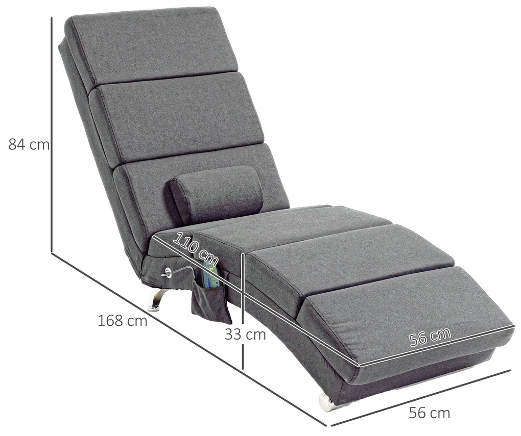 HOMCOM Καρέκλα Μασάζ Relax Καρέκλα 8 Σημεία Δόνησης, 5 Λειτουργίες, 56 x 168 x 84 cm, Γκρι