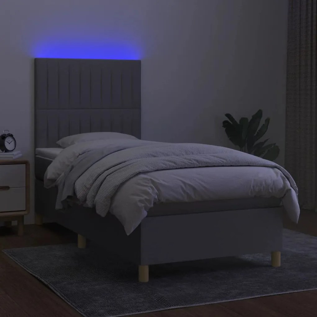 vidaXL Κρεβάτι Boxspring με Στρώμα &amp; LED Αν.Γκρι 90x190 εκ. Υφασμάτινο