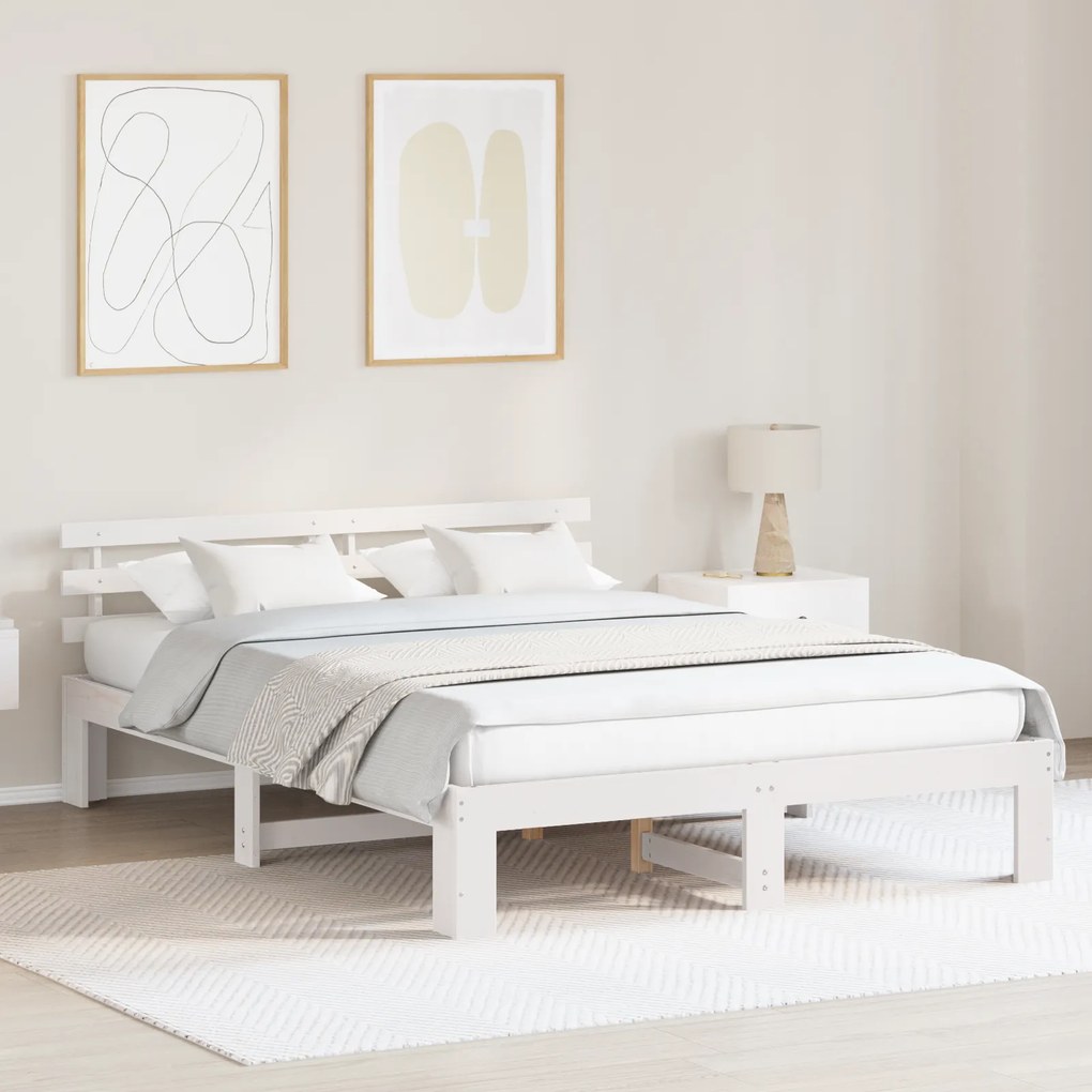 vidaXL Ξύλινο Κρεβάτι Λευκό Ξύλο 160 x 200 εκ. Ανθεκτικό Λευκό Κρεβάτι