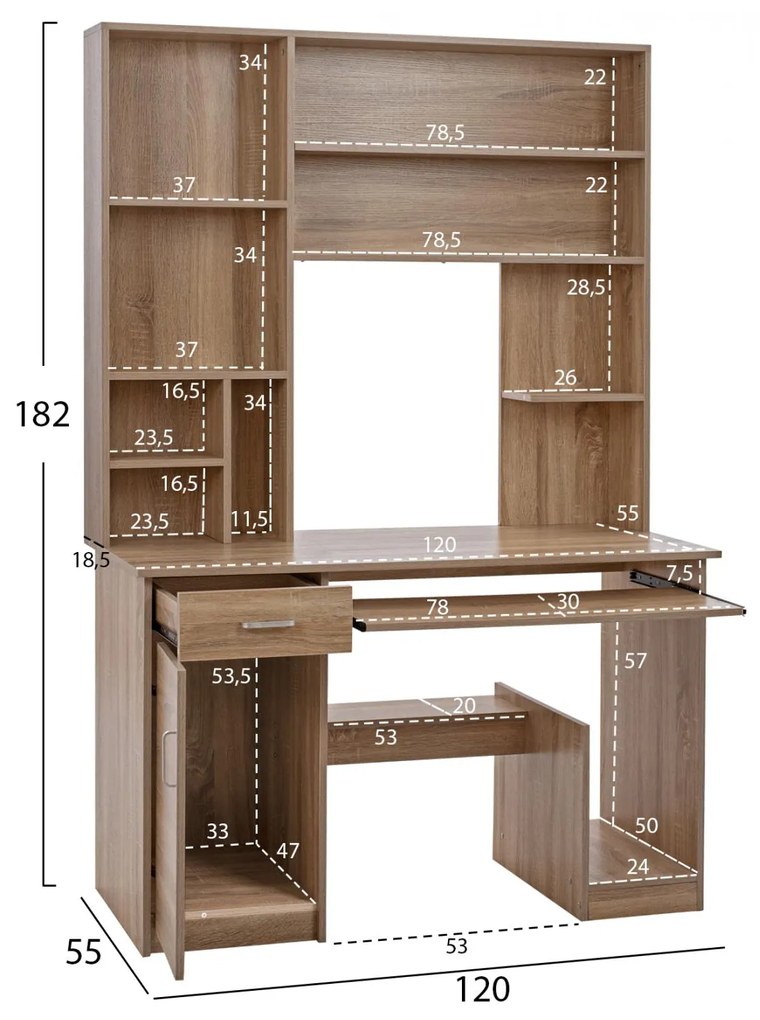 ΓΡΑΦΕΙΟ ΜΕ ΒΙΒΛΙΟΘΗΚΗ-ΡΑΦΙΕΡΑ STATUS  SONOMA 120X55X182