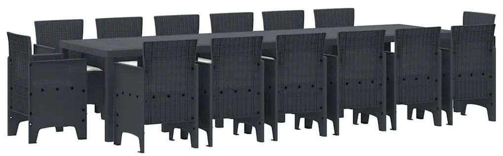 vidaXL Σέτ φαγητού για κήπο 15 pcs Ανθρακί Rattan Polt