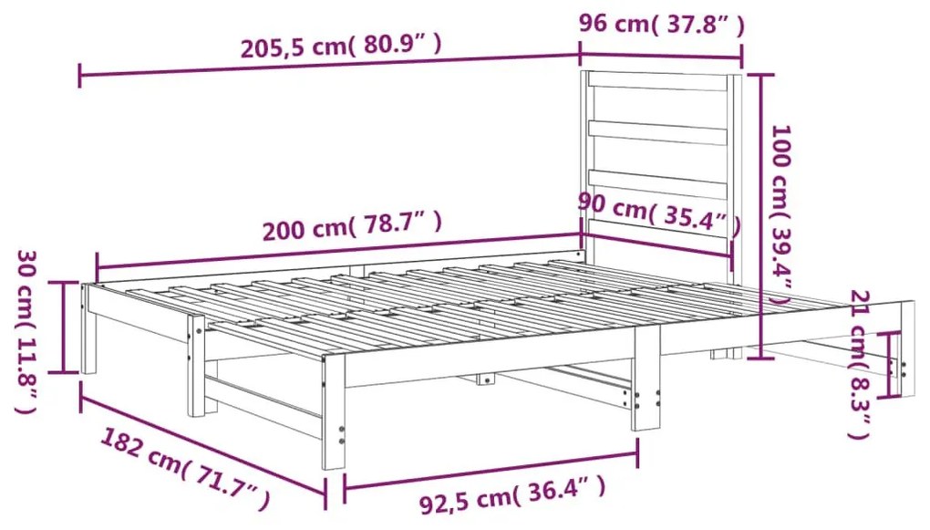 Καναπές Κρεβάτι Συρόμενος Λευκός 2x(90x200) εκ. Μασίφ Πεύκο - Λευκό