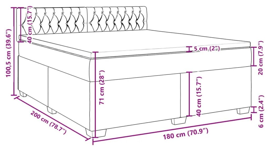 Κρεβάτι Boxspring με Στρώμα Μπλε 180x200 εκ. Βελούδινο - Μπλε