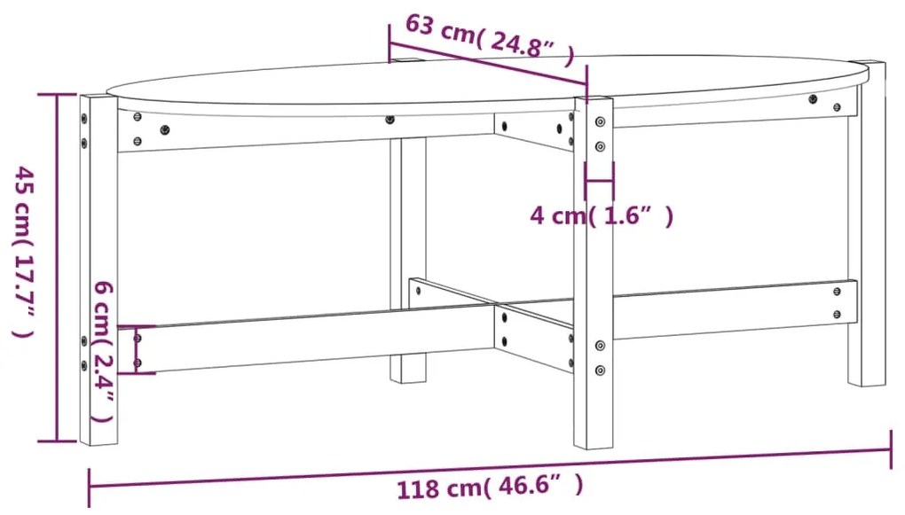 Τραπεζάκι Σαλονιού Λευκό 118x63x45 εκ. από Μασίφ Ξύλο Πεύκου - Λευκό