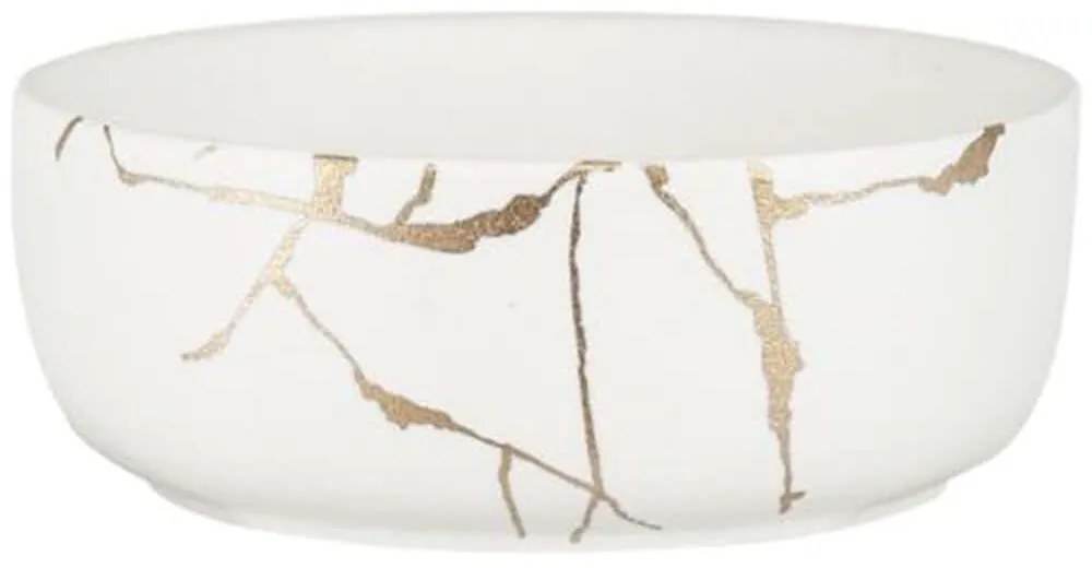 Διακοσμητικό Μπωλ Wabi Sabi 440003 18x18x6,6cm Marble Effect White-Gold Artekko Πορσελάνη