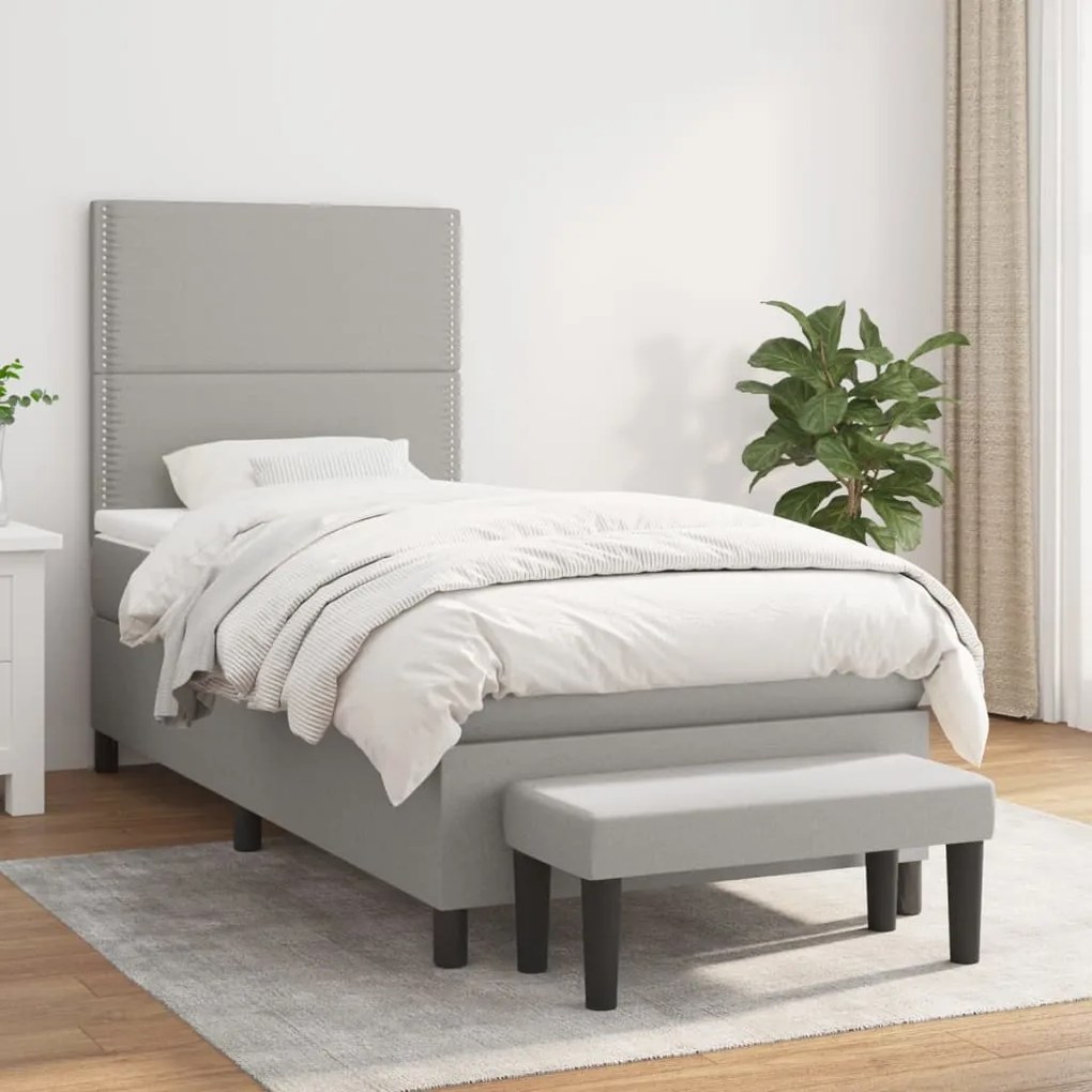 vidaXL Κρεβάτι Boxspring με Στρώμα Ανοιχτό Γκρι 90x200 εκ. Υφασμάτινο