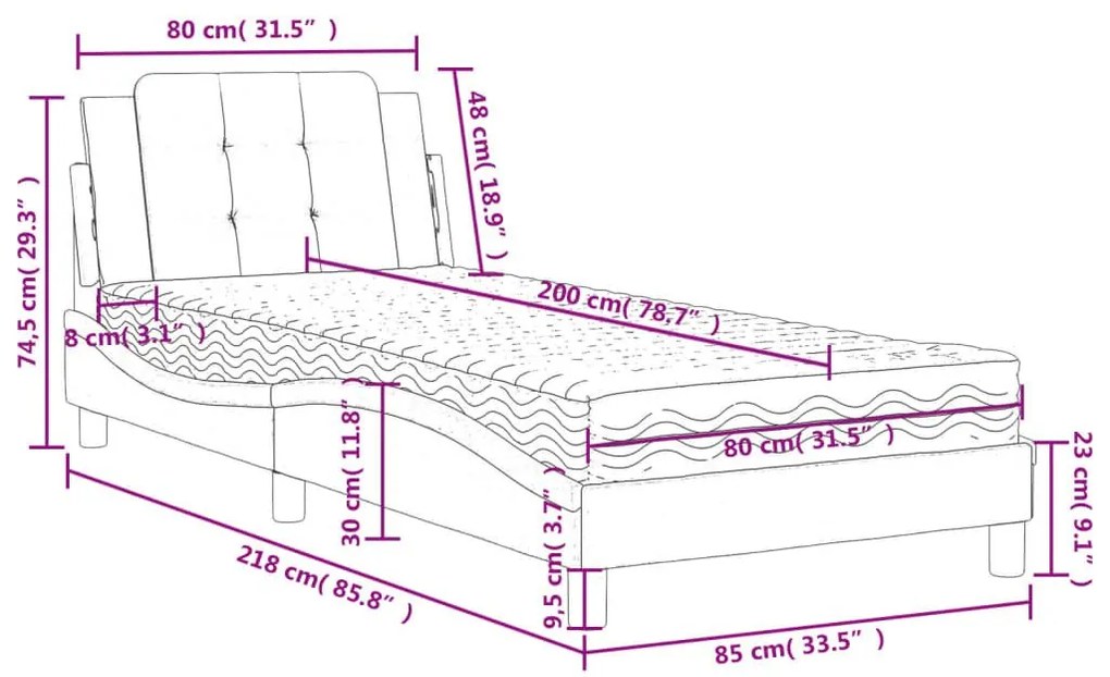 Κρεβάτι με Στρώμα Λευκό και Μαύρο 80 x 200 εκ. Συνθετικό Δέρμα - Λευκό