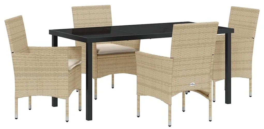 vidaXL Σέτ φαγητού για κήπο με μαξιλάρι 5 pcs Μπεζ Πολυ ράταν