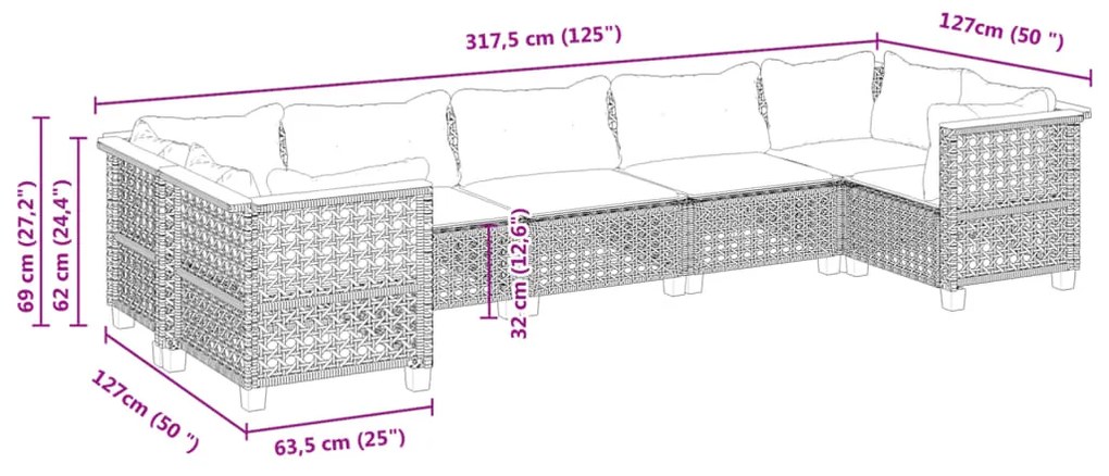 vidaXL Σαλόνι Κήπου Σετ 7 τεμ. Μπεζ Συνθετικό Ρατάν με Μαξιλάρια