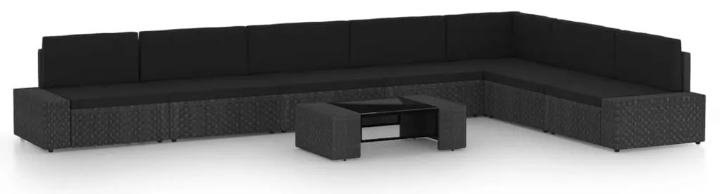 vidaXL Σαλόνι Κήπου Σετ 8 Τεμ. Μαύρο από Συνθετικό Ρατάν με Μαξιλάρια