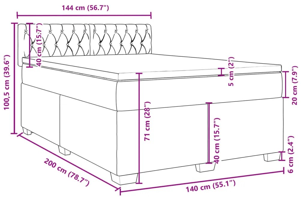 Κρεβάτι Boxspring με Στρώμα Σκούρο Ροζ 140x200 εκ. Βελούδινο - Ροζ
