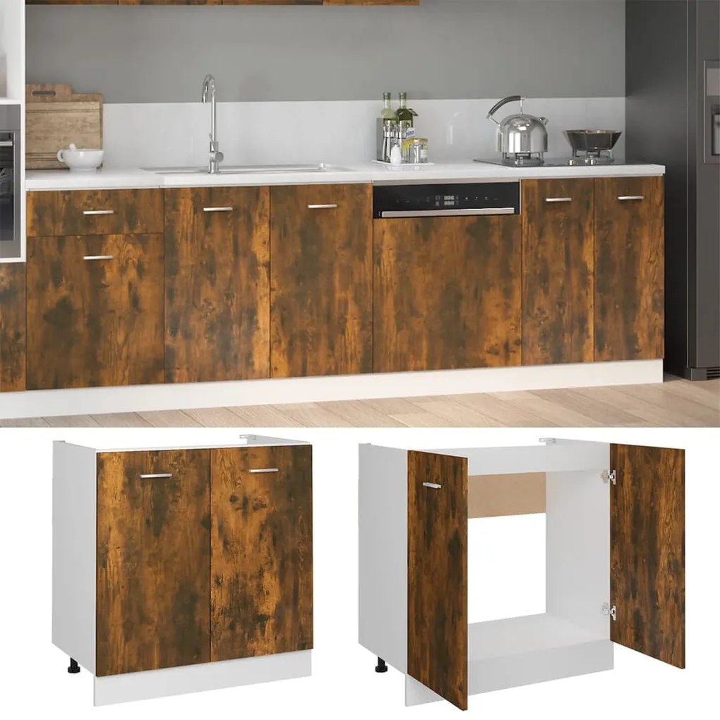 vidaXL Ντουλάπι Νιπτήρα "Lyon" Καπνιστή Δρυς 80x46x81,5 εκ. από Τεχνητό Ξύλο