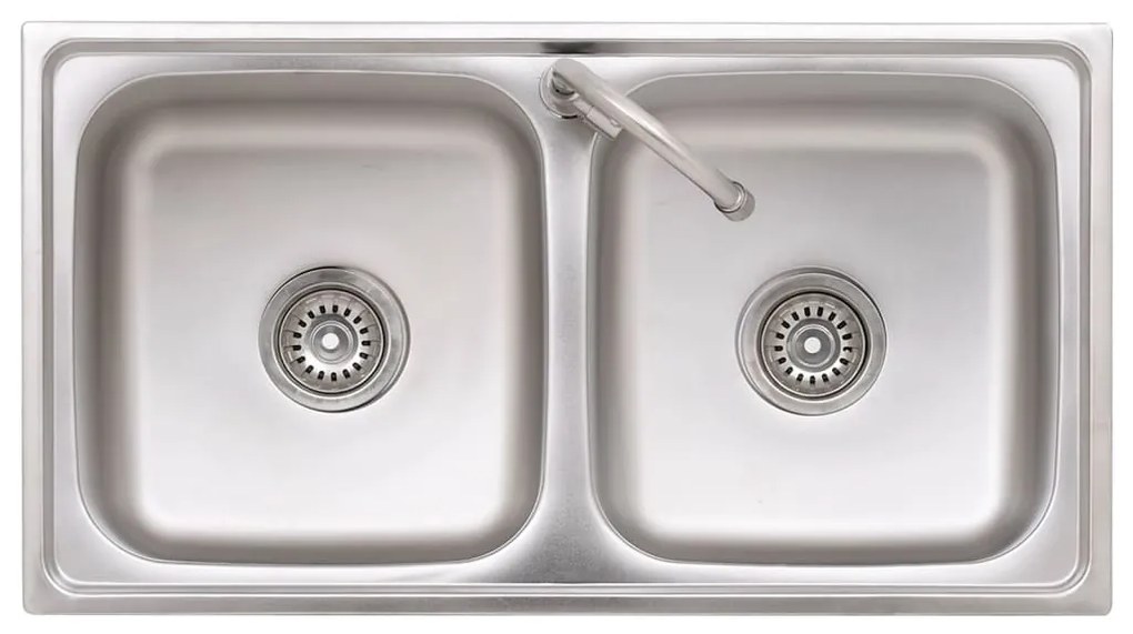 vidaXL Νεροχύτης Εξωτερ. Χώρου με Διπλή Γούρνα &amp; Μπαταρία Ανοξ. Ατσάλι