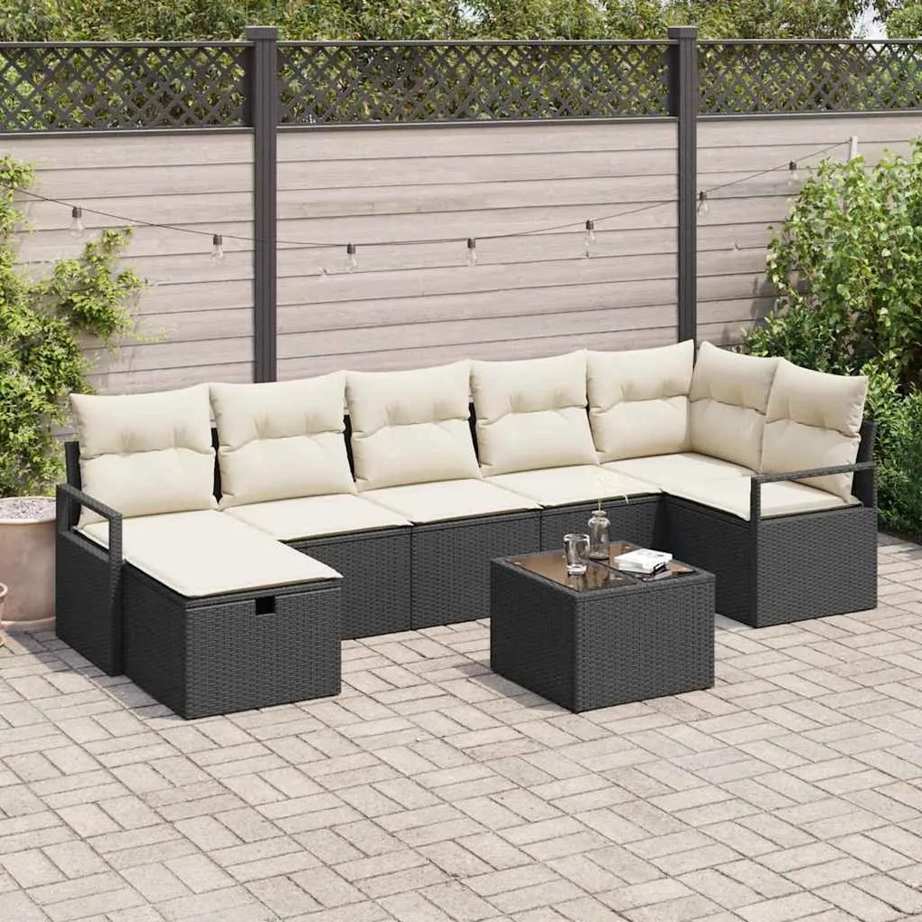 vidaXL Σετ Καναπέ Κήπου 8 pcs Μαύρο και κρεμ 287 x 122 x 85 εκ