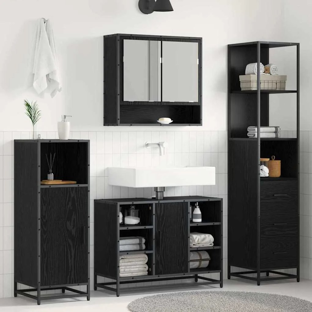 vidaXL Ντουλάπι Μπάνιου με συρτάρι Μαύρη δρυς 35 x 37.5 x 166 εκ.