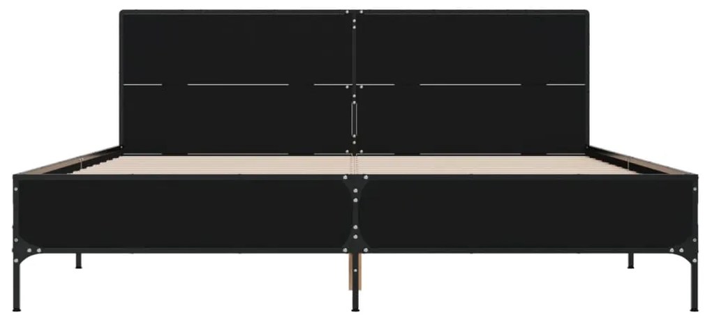 vidaXL Πλαίσιο Κρεβατιού Μαύρο 135x190 εκ. Επεξ. Ξύλο &amp; Μέταλλο
