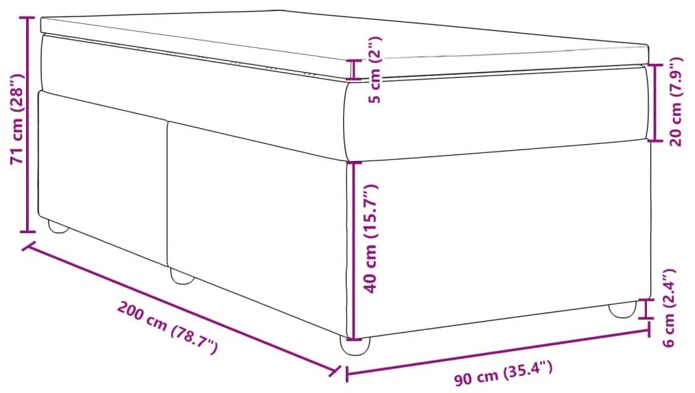 Κρεβάτι Boxspring με Στρώμα Σκούρο Γκρι 90x200 εκ. Υφασμάτινο - Γκρι