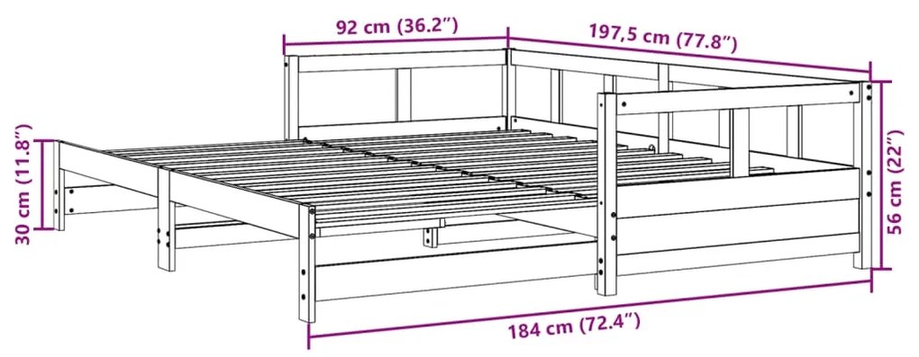 Καναπές Κρεβάτι Συρόμενος+Στρώμα 90x190 εκ.Μασίφ Ξύλο Πεύκου - Καφέ