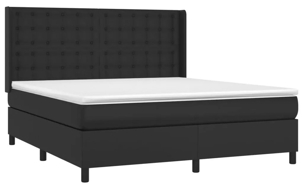 Κρεβάτι Boxspring με Στρώμα Μαύρο 160x200εκ.από Συνθετικό Δέρμα - Μαύρο