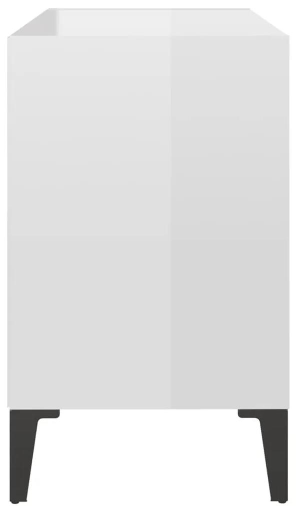 vidaXL Κομοδίνo Γυαλιστερό Λευκό 69,5x30x50 εκ. με Μεταλλικά Πόδια