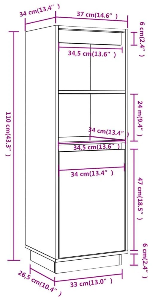 Ντουλάπι Ψηλό Μαύρο 37 x 34 x 110 εκ. από Μασίφ Ξύλο Πεύκου - Μαύρο