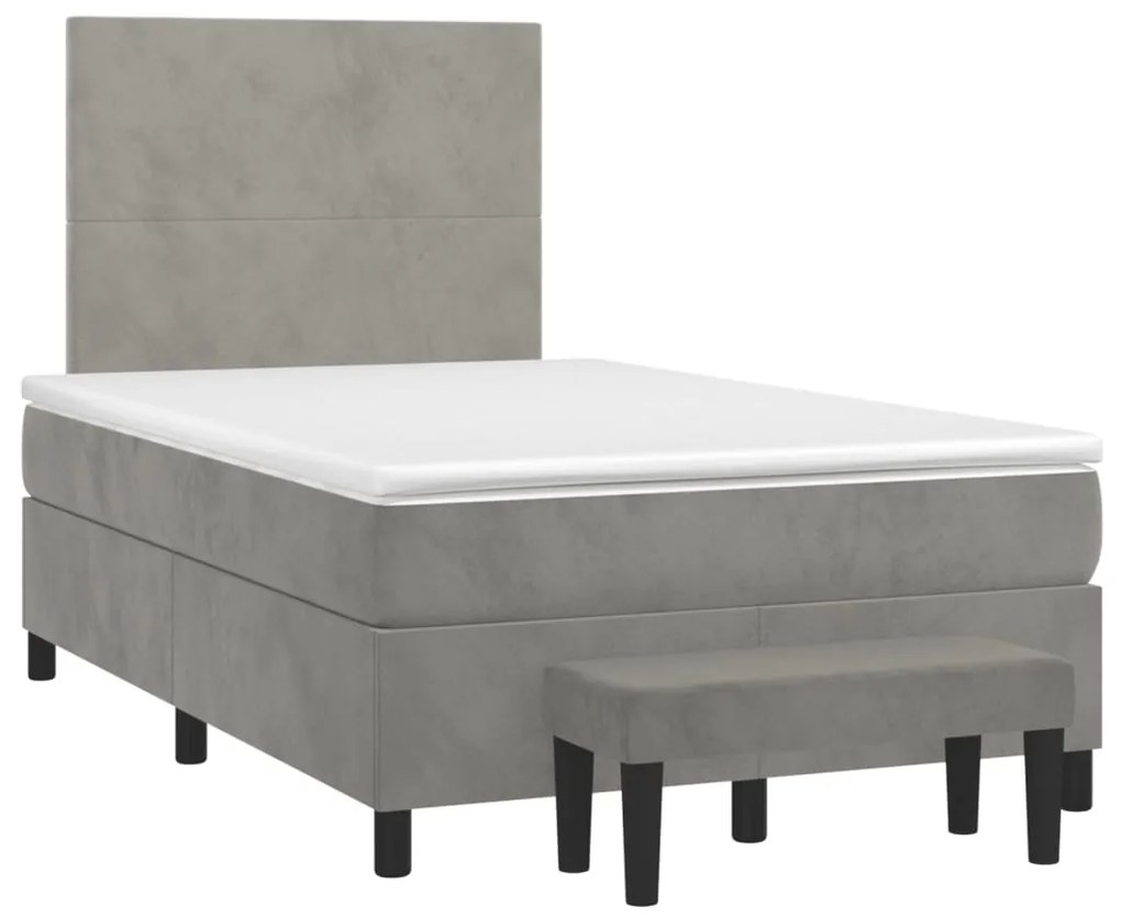 vidaXL Κρεβάτι Boxspring με Στρώμα Ανοιχτό Γκρι 120x200 εκ. Βελούδινο