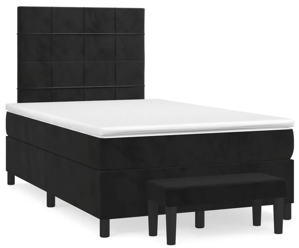 Κρεβάτι Boxspring με Στρώμα Μαύρο 120 x 200 εκ. Βελούδινο - Μαύρο