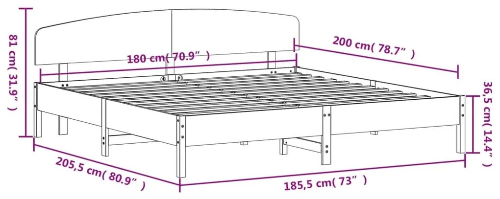 Σκελετός Κρεβ. Χωρίς Στρώμα Καφέ Κεριού 180x200 εκ Μασίφ Πεύκο - Καφέ