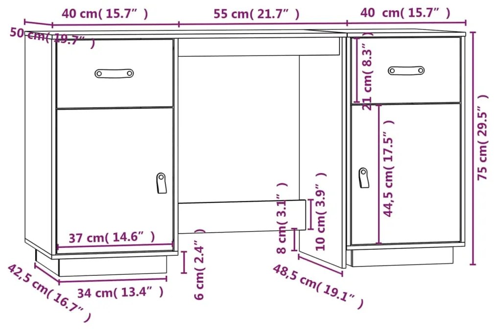 Ντουλάπι Γραφείου Καφέ Μελί 135x50x75εκ. από Μασίφ Ξύλο Πεύκου - Καφέ