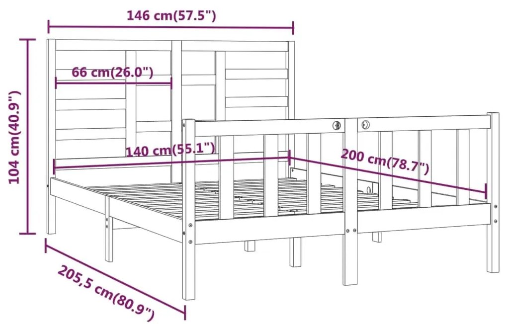 Σκελετός Κρεβατιού Χωρίς Στρώμα 140x200 εκ Μασίφ Ξύλο Πεύκου - Καφέ