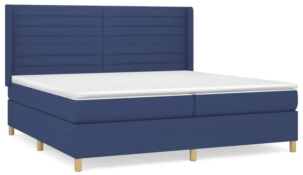 Κρεβάτι Boxspring με Στρώμα Μπλε 200x200 εκ. Υφασμάτινο - Μπλε