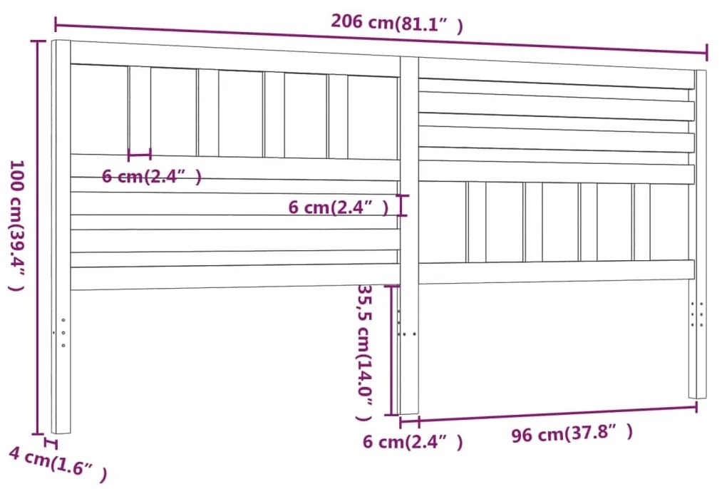 Κεφαλάρι κρεβατιού Μαύρο 206x4x100 εκ. από Μασίφ Ξύλο Πεύκου - Μαύρο