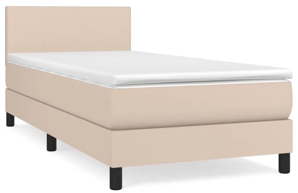 Κρεβάτι Boxspring με Στρώμα Καπουτσίνο 90x200εκ.από Συνθ. Δέρμα - Καφέ