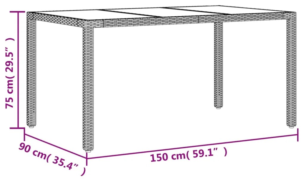 Τραπέζι Κήπου με Γυάλινη Επιφάνεια Γκρι 150x90x75εκ Συνθ Ρατάν - Γκρι