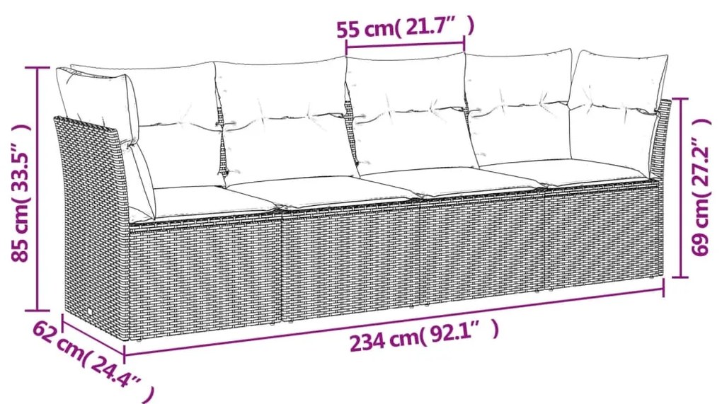 vidaXL Σαλόνι Κήπου Σετ 4 Τεμαχίων Καφέ Συνθετικό Ρατάν με Μαξιλάρια