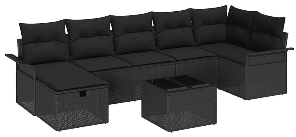 vidaXL Σετ Καναπέ Κήπου 8 pcs Μαύρο 297.5 x 132.5 x 85 εκ. Πολυ ράταν