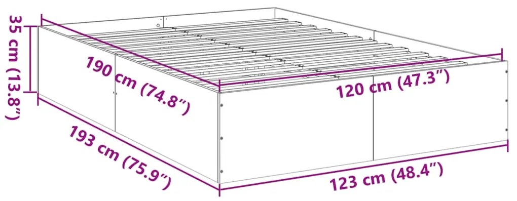 Πλαίσιο Κρεβατιού Καπνιστή Δρυς 120x190 εκ. Επεξεργασμένο Ξύλο - Καφέ