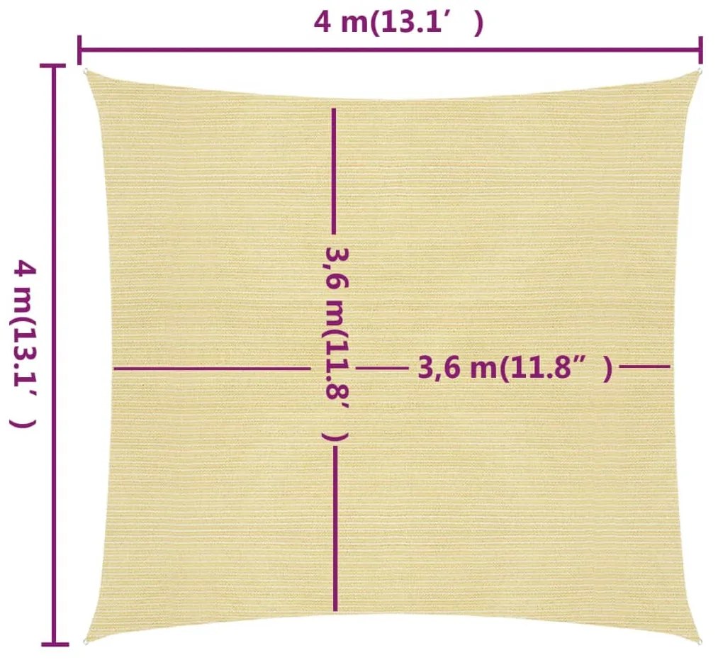 Πανί Σκίασης Μπεζ 4 x 4 μ. από HDPE 160 γρ/μ² - Μπεζ