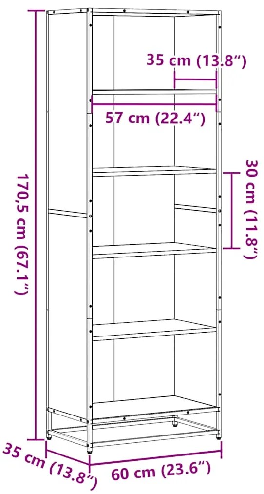 ΒΙΒΛΙΟΘΗΚΗ ΚΑΠΝΙΣΤΗ ΒΕΛΑΝΙΔΙΑ 60X35X170,5 CM ΞΥΛΙΝΗ ΚΑΤΑΣΚΕΥΗ 3300852