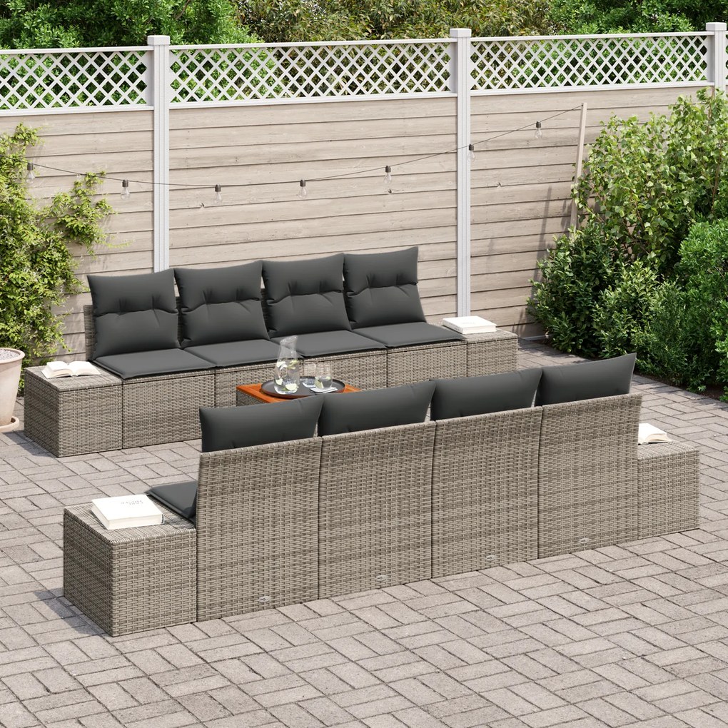 vidaXL Σετ Κήπου 9 Τεμαχίων με Γκρι Μαξιλάρια από Poly Rattan