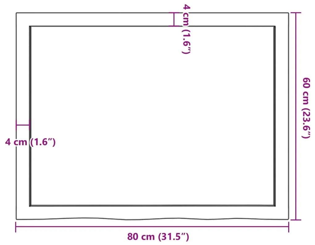 Πάγκος Μπάνιου 80x60x(2-6) εκ. από Ακατέργαστο Μασίφ Ξύλο - Καφέ