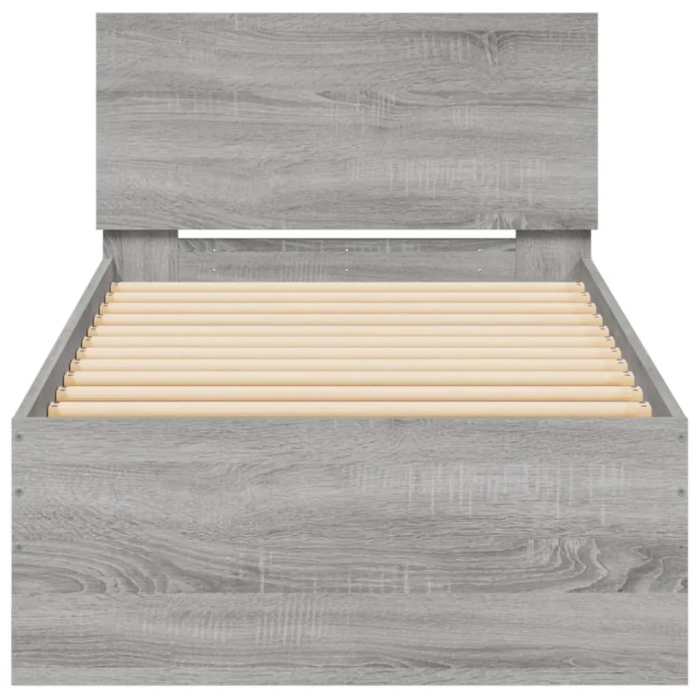 vidaXL Πλαίσιο Κρεβατιού με Κεφαλάρι και LED Γκρι sonoma 90 x 200 εκ.