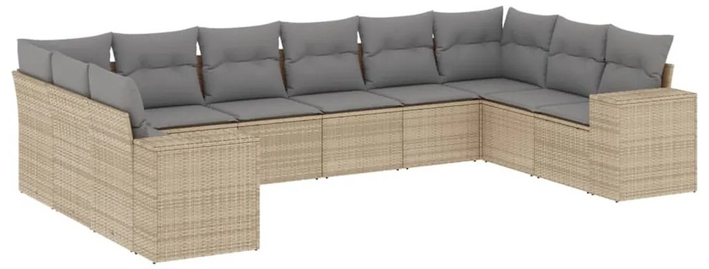 vidaXL Σετ Καναπέ Κήπου 10 τεμ. Μπεζ Συνθετικό Ρατάν με Μαξιλάρια