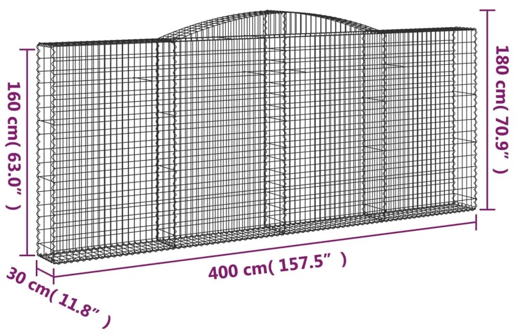 vidaXL Συρματοκιβώτια Τοξωτά 8 τεμ. 400x30x160/180 εκ. Γαλβαν. Ατσάλι