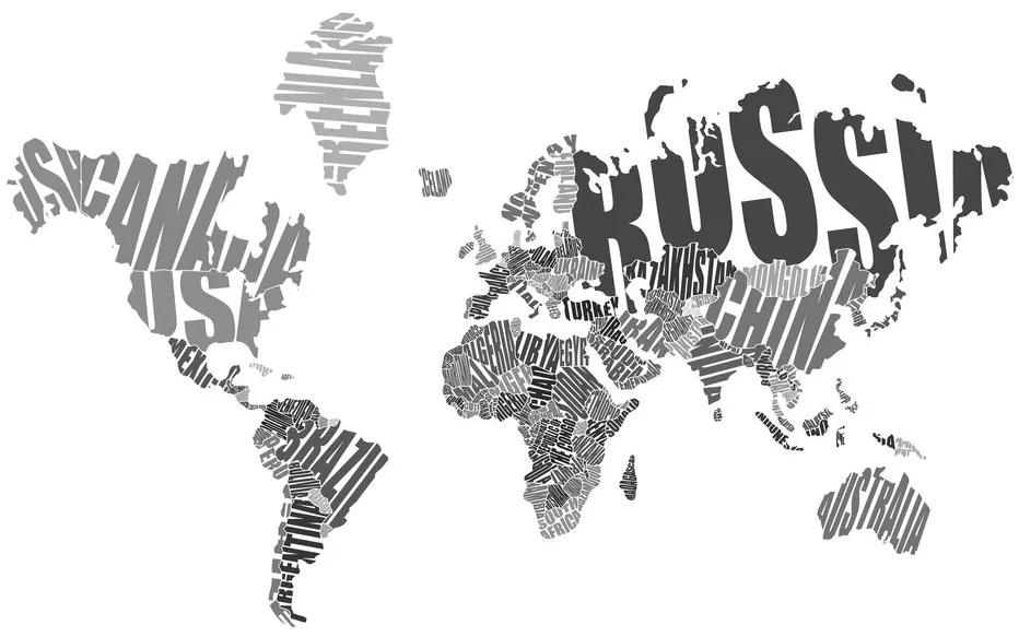 Εικόνα στον παγκόσμιο χάρτη φελλού από επιγραφές σε ασπρόμαυρο - 120x80  wooden